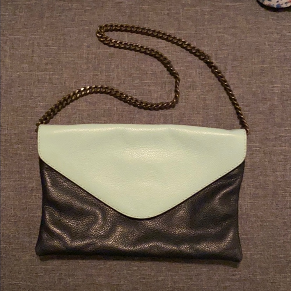 Navy with teal Jcrew classic envelope with chain